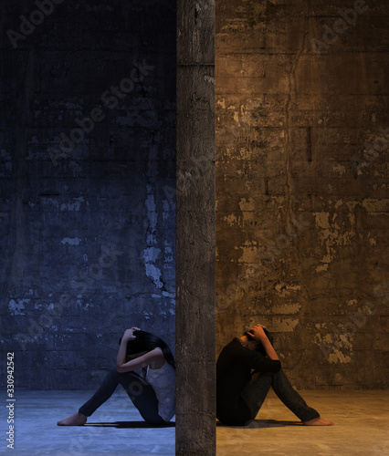 Relationship difficulties,Between the wall of love,3d rendering