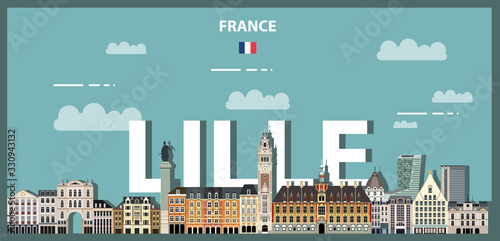 Lille cityscape colorful poster. Vector detailed illustration