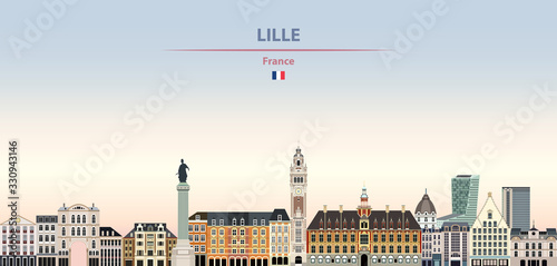 Vector illustration of Lille city skyline on colorful gradient beautiful daytime background