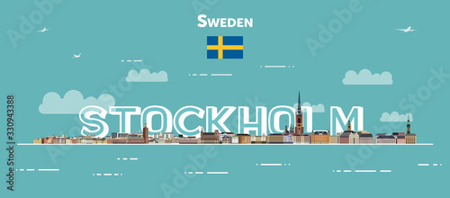 Stockholm cityscape colorful poster. Vector detailed illustration