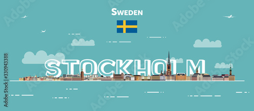Photography Stockholm cityscape colorful poster. Vector detailed illustration