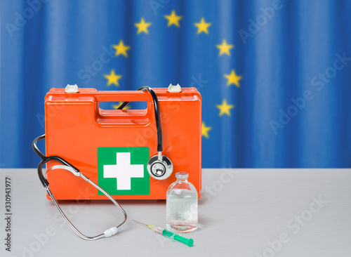 First aid kit with stethoscope and syringe - European Union