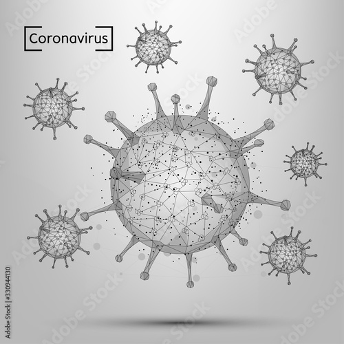 Abstract line and point coronavirus cell. Low poly Immunology, new strain epidemic, infection pathogen concept vector illustration. Abstract polygonal image of COVID-19 (2019-nCoV)