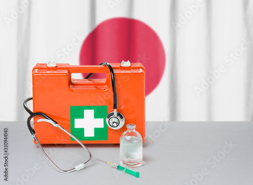 First aid kit with stethoscope and syringe - Japan