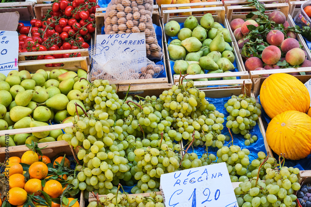 Grapes and other fruits for sale at a market