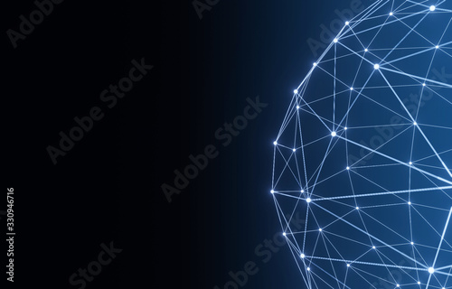 Abstract polygonal sphere background, network connections. 3d render
