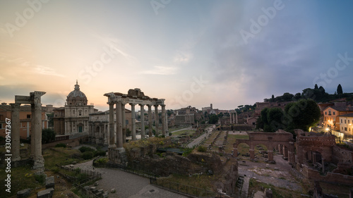 Time slice landscapes from night to sunrise in Roman Forum, Rome, Italy