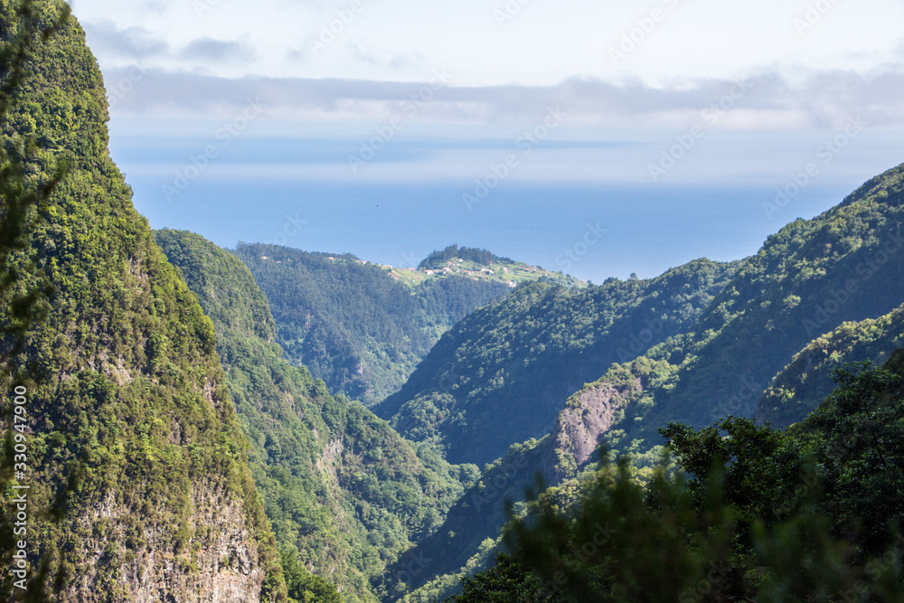 Madeira mountain landscape spectacular view horizon blue sky outdoor traveling concept