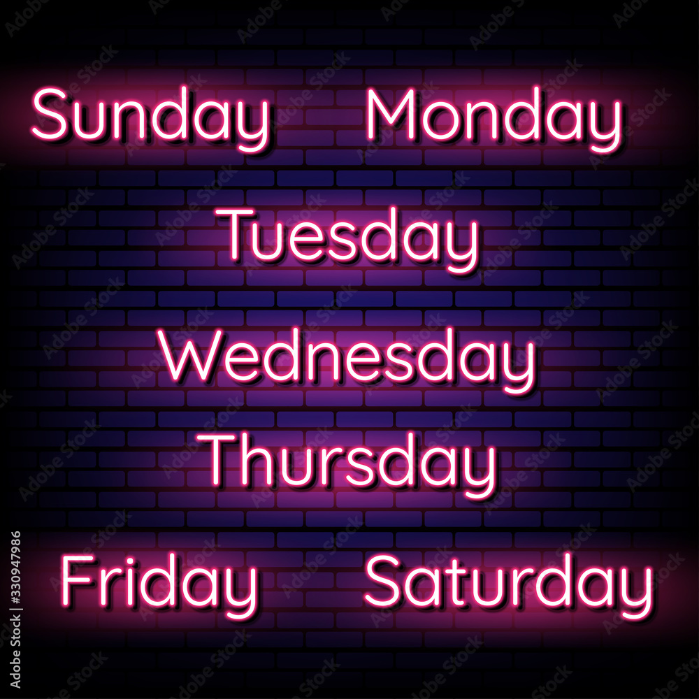 days of the week neon light banner. Vector Illustration.design template ...