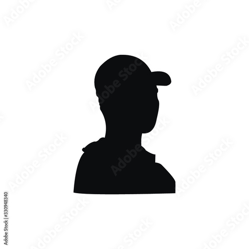 Silhouette of a man wearing a hat with a white background
