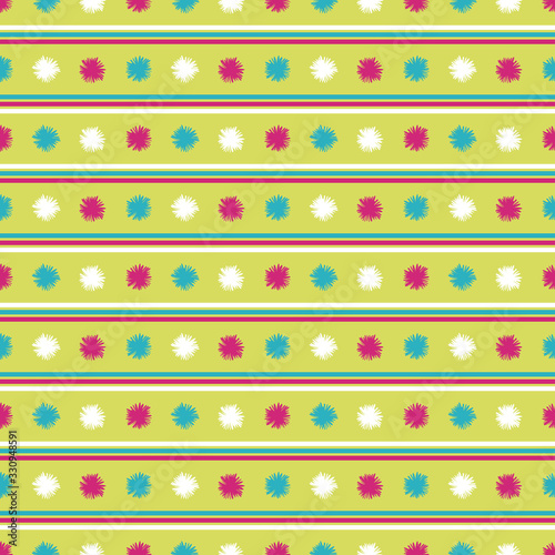 Tropical flower linear geometric seamless vector pattern background. Rows of drawn blooms and stripes backdrop. Floral design. Exotic hot summer all over print for vacation or wedding resort concept.
