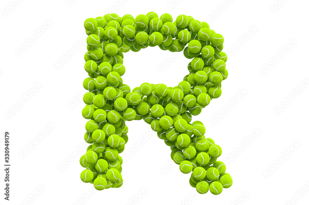 Letter R from tennis balls, 3D rendering Letter R from tennis balls, 3D rendering