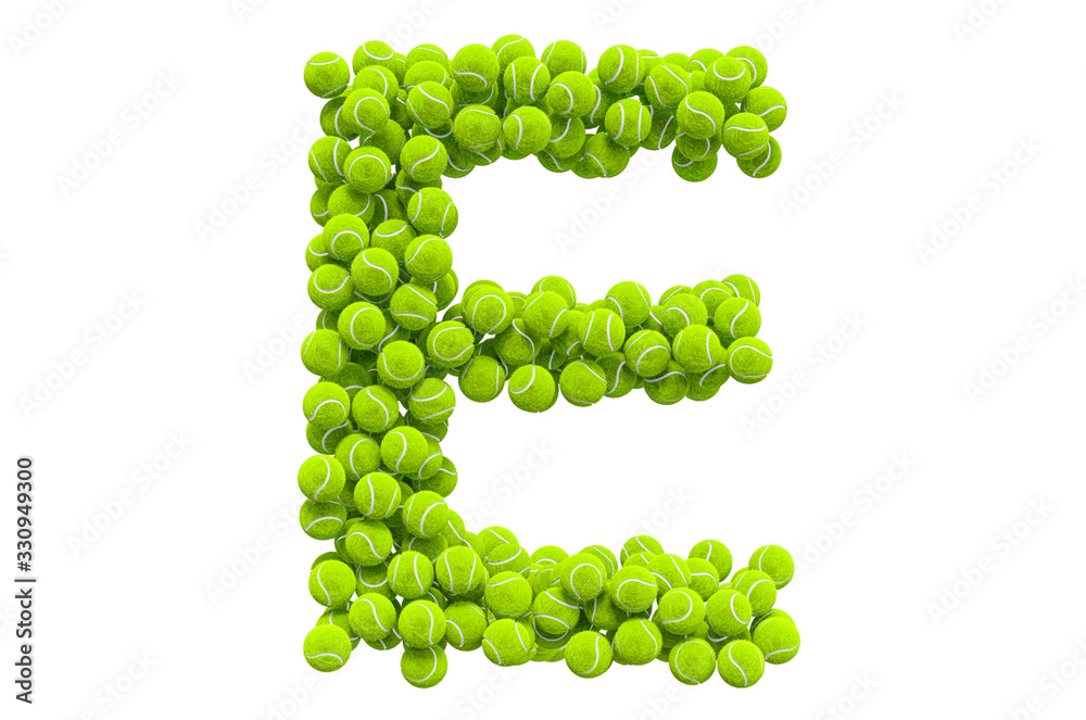 Letter E from tennis balls, 3D rendering Letter E from tennis balls, 3D rendering