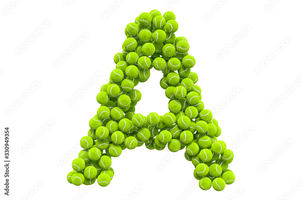 Letter A from tennis balls, 3D rendering Letter A from tennis balls, 3D rendering