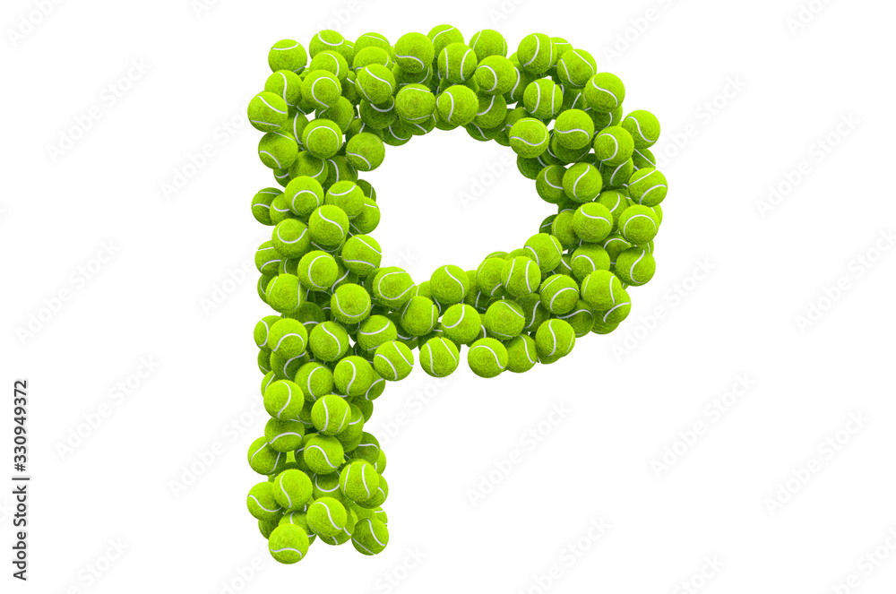 Letter P from tennis balls, 3D rendering Letter P from tennis balls, 3D rendering
