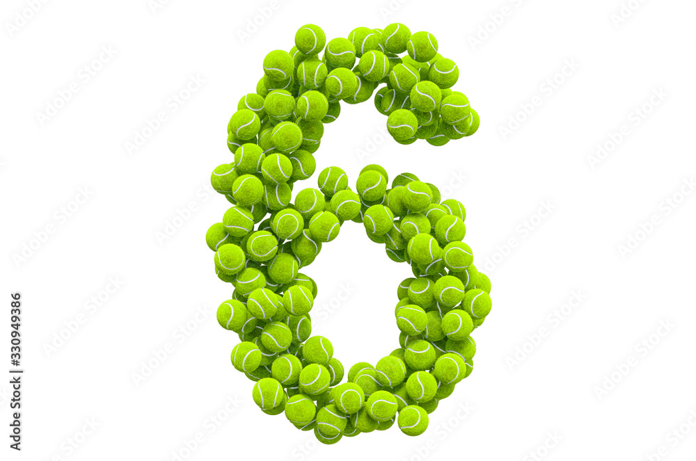 Number 6 from tennis balls, 3D rendering Number 6 from tennis balls, 3D rendering