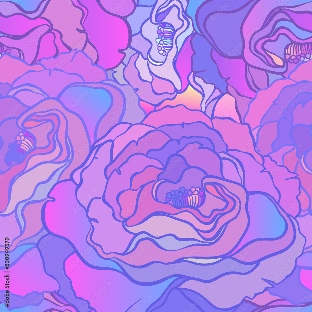 Fototapeta premium Seamless pattern with flowers roses, vector floral illustration in vintage style
