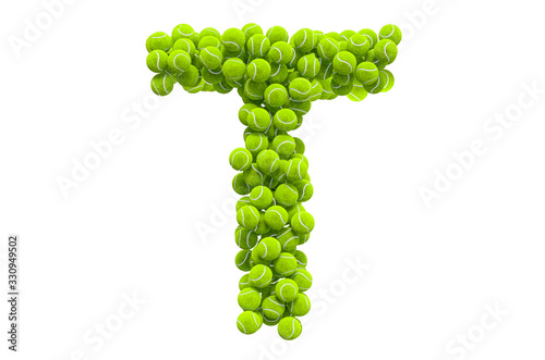 Letter T from tennis balls, 3D rendering
