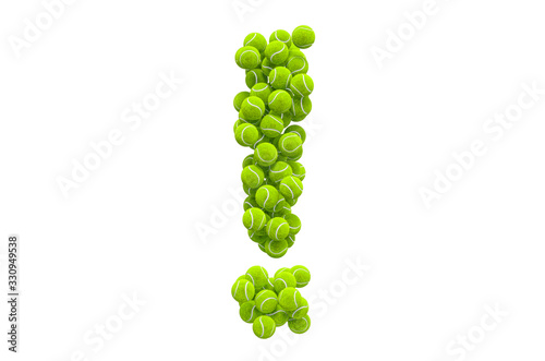 Exclamation mark from tennis balls, 3D rendering