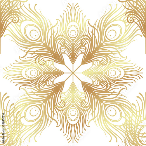 Art deco style geometric seamless pattern in black and gold. Vector illustrat...