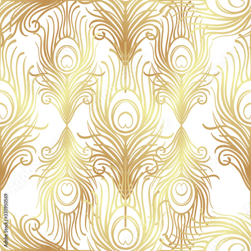 Art deco style geometric seamless pattern in black and gold. Vector illustrat...