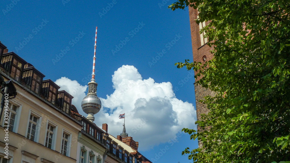 Nikolaiviertel with television tower in Berlin