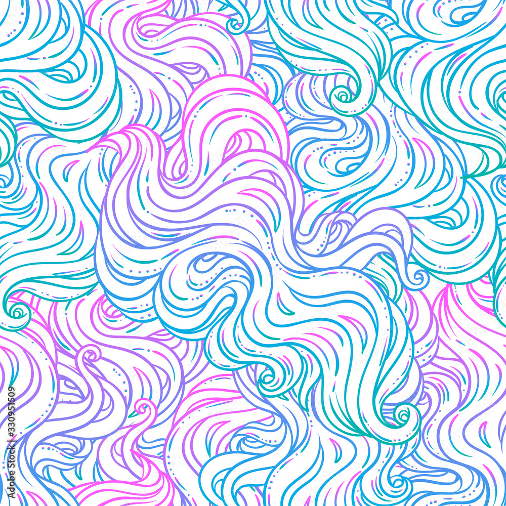 Abstract hand-drawn seamless pattern with waves and clouds. vector seamless pattern