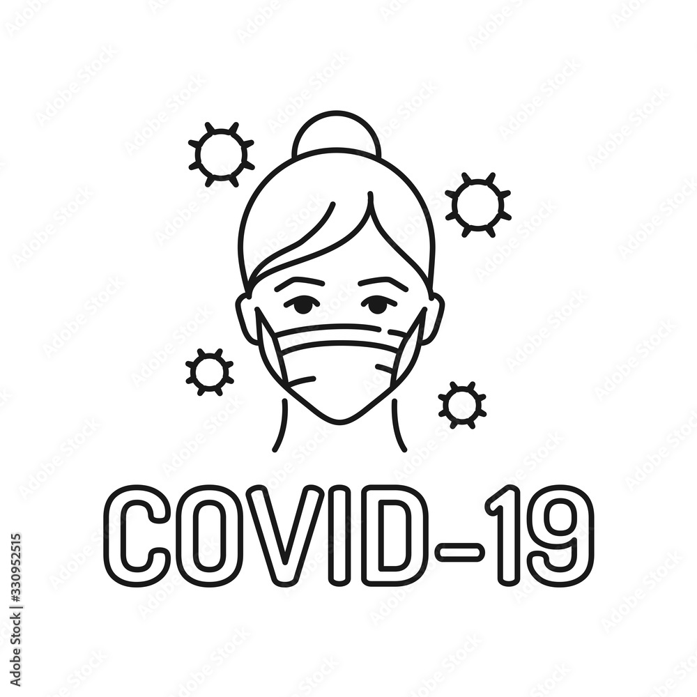 Woman in a protective mask black line icon. Wuhan Novel coronavirus 2019-nCoV. Dangerous chinese virus. Pictogram for web page, mobile app, promo. UI UX GUI design element. Woman in a protective mask black line icon. Wuhan Novel coronavirus 2019-nCoV. Dangerous chinese virus. Pictogram for web page, mobile app, promo. UI UX GUI design element.