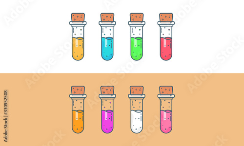 Chemical flask serum set concept background. Flat illustration of chemical flask vaccine set vector concept background for web design