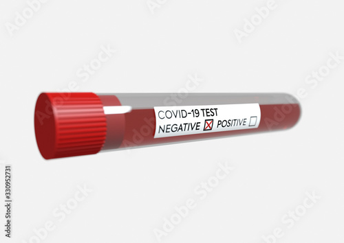 Coronavirus COVID-19 test probe blood negative result. 3d Illustration of negative virus test. Pandemic worldwide alert