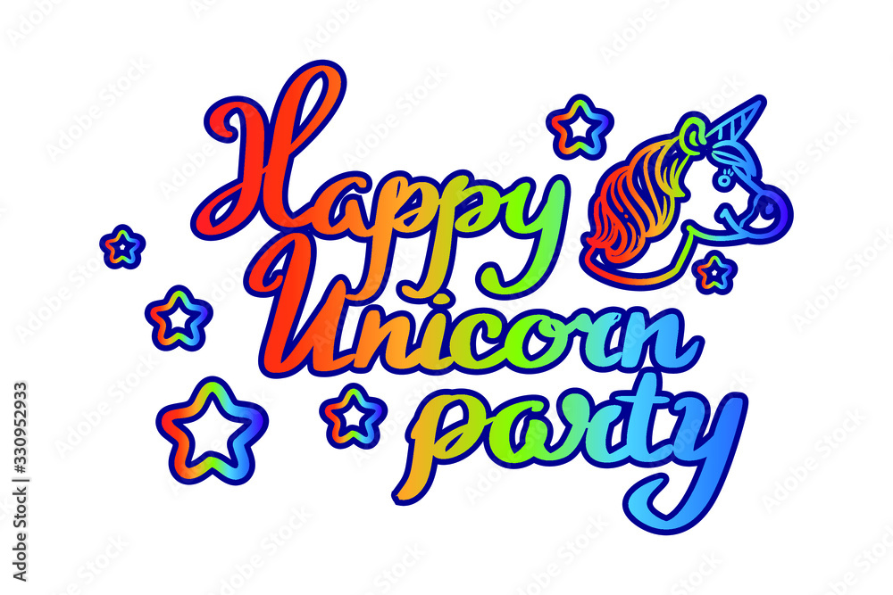 Obraz premium Happy unicorn vector lettering