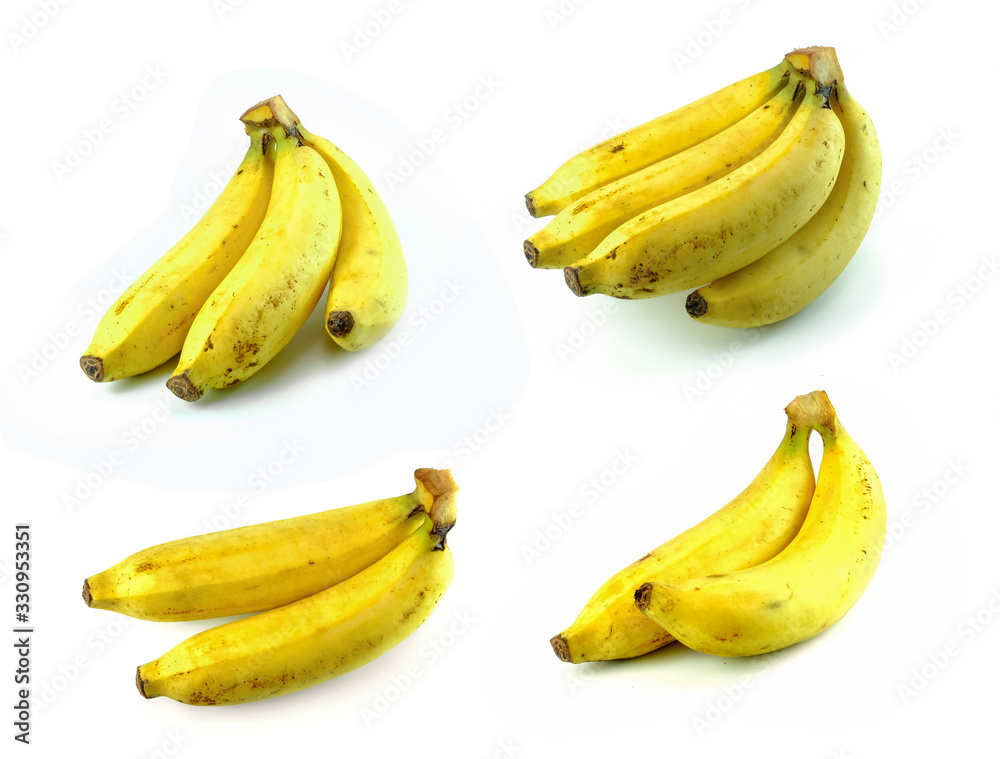 set of banana with soft shadow set of banana with soft shadow
