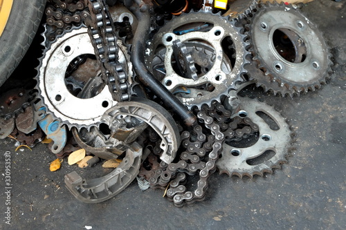 Old motorcycle parts in repair shops