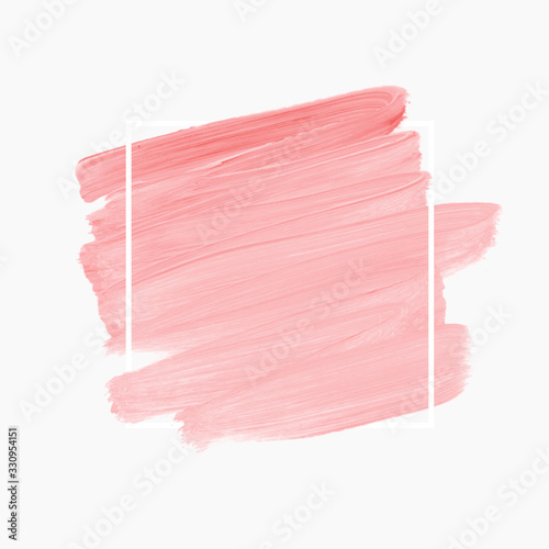 Pink cream creative abstract background design vector over square frame. Perfect acrylic brush stroke design for headline, logo and sale banner. 