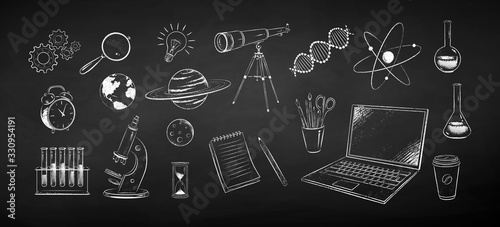 Chalk illustrations of science objects