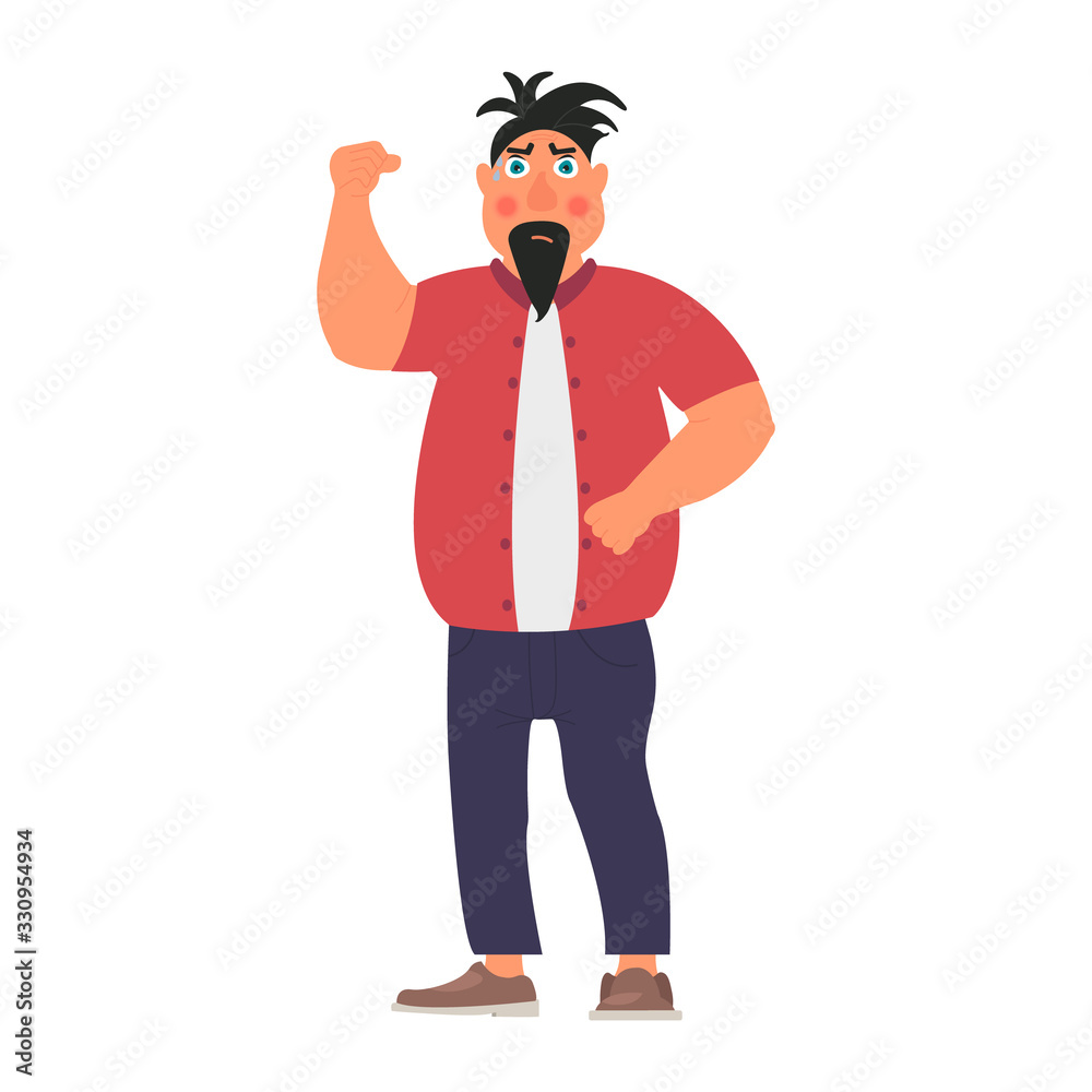 The angry man expresses his negative emotions. Vector illustration on white background in cartoon style The angry man expresses his negative emotions. Vector illustration on white background in cartoon style