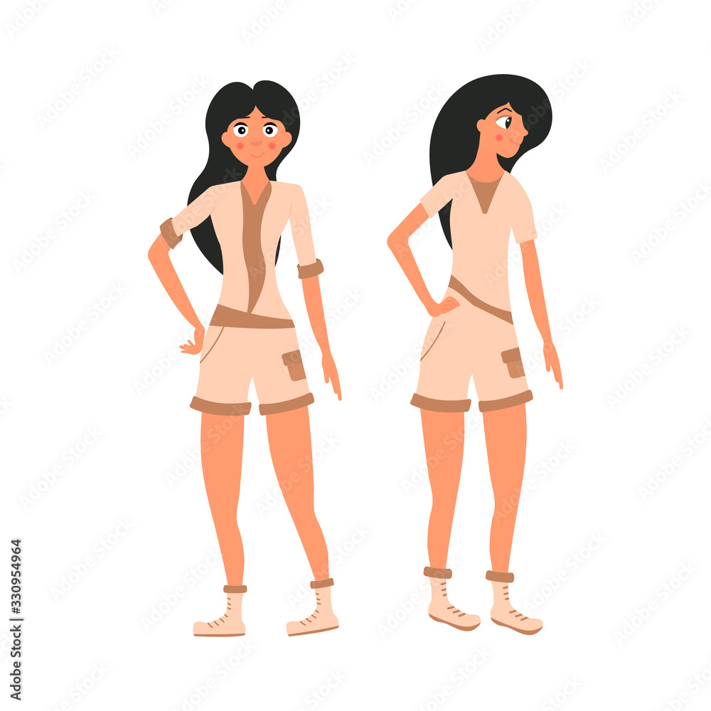 Cartoon Vector Illustration of Cute explorer women in different poses. Cartoon Vector Illustration of Cute explorer women in different poses.