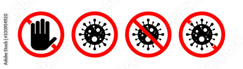 Stop coronavirus sign set. Coronavirus icon, 2019-nCoV. Dangerous Coronavirus Cell in China. Vector. Coronavirus symbol