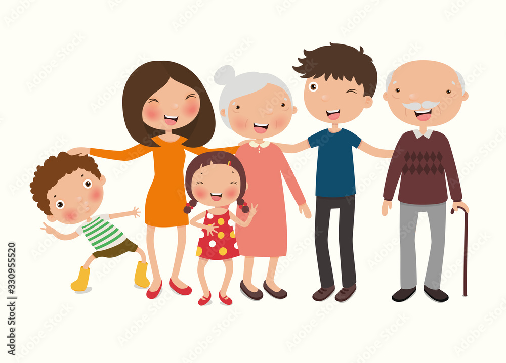 happy family. father, mother, grandparent, children, brother and sister, Vector illustration in a flat style