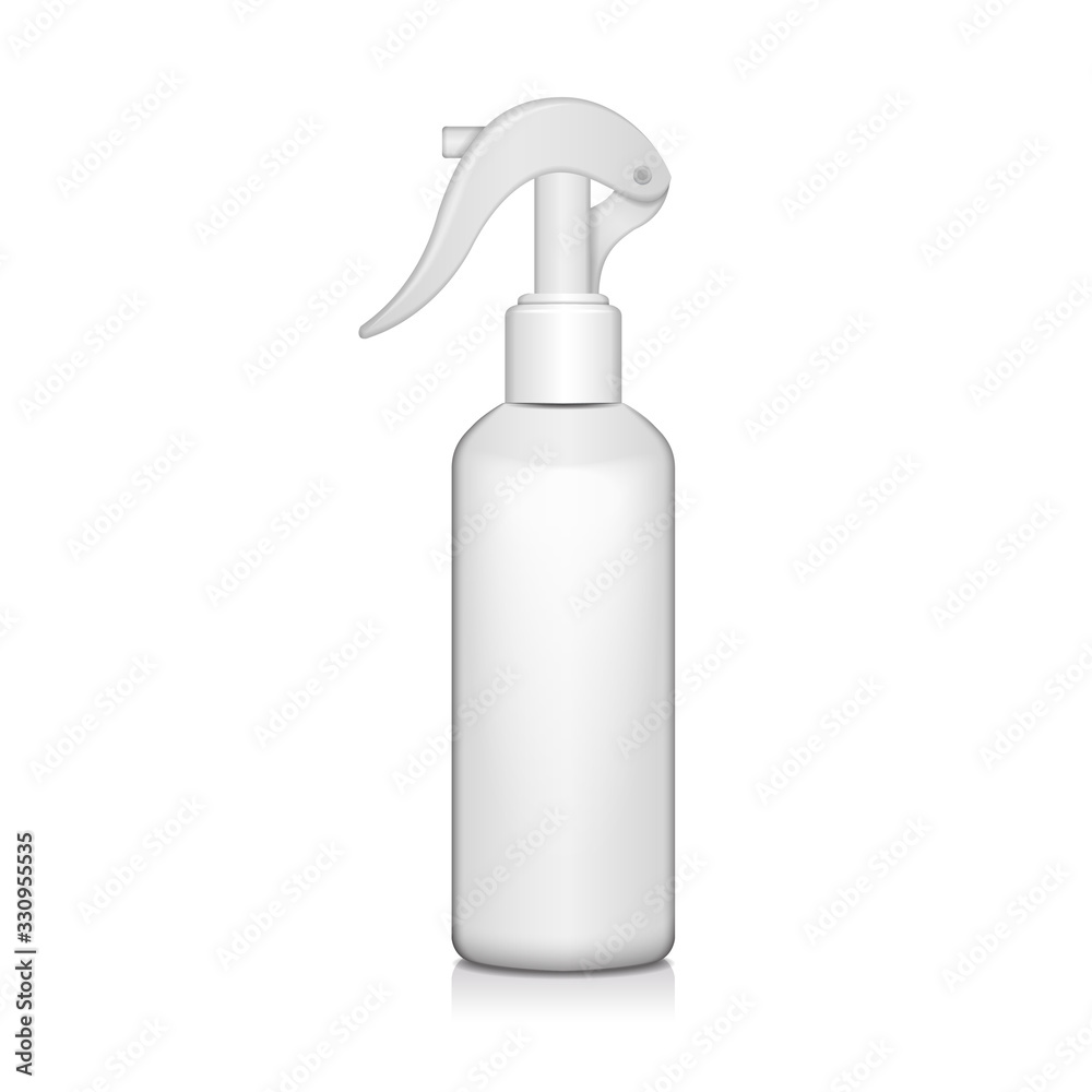 White bottle with atomizer. Mock up bottle cosmetic or medical vial, flask, flacon 3d illustration White bottle with atomizer. Mock up bottle cosmetic or medical vial, flask, flacon 3d illustration