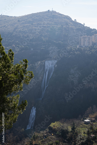 Waterfalls in the city of Tivoli at  Villa Gregoriana in Lazio, Italy photo