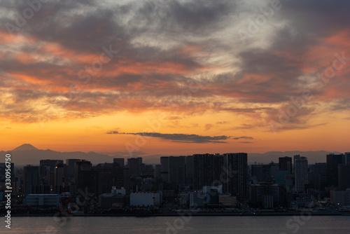 Photography Tokyo skyline at sunset. Odaiba Tokyo.