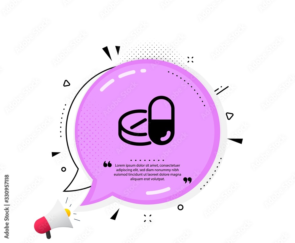 Obraz premium Medical drugs icon. Quote speech bubble. Medicine pills sign. Pharmacy medication symbol. Quotation marks. Classic medical drugs icon. Vector