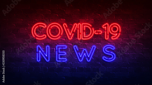 covid-19 news neon sign. red and blue glow. neon text. Conceptual background for your design with the inscription. 3d illustration