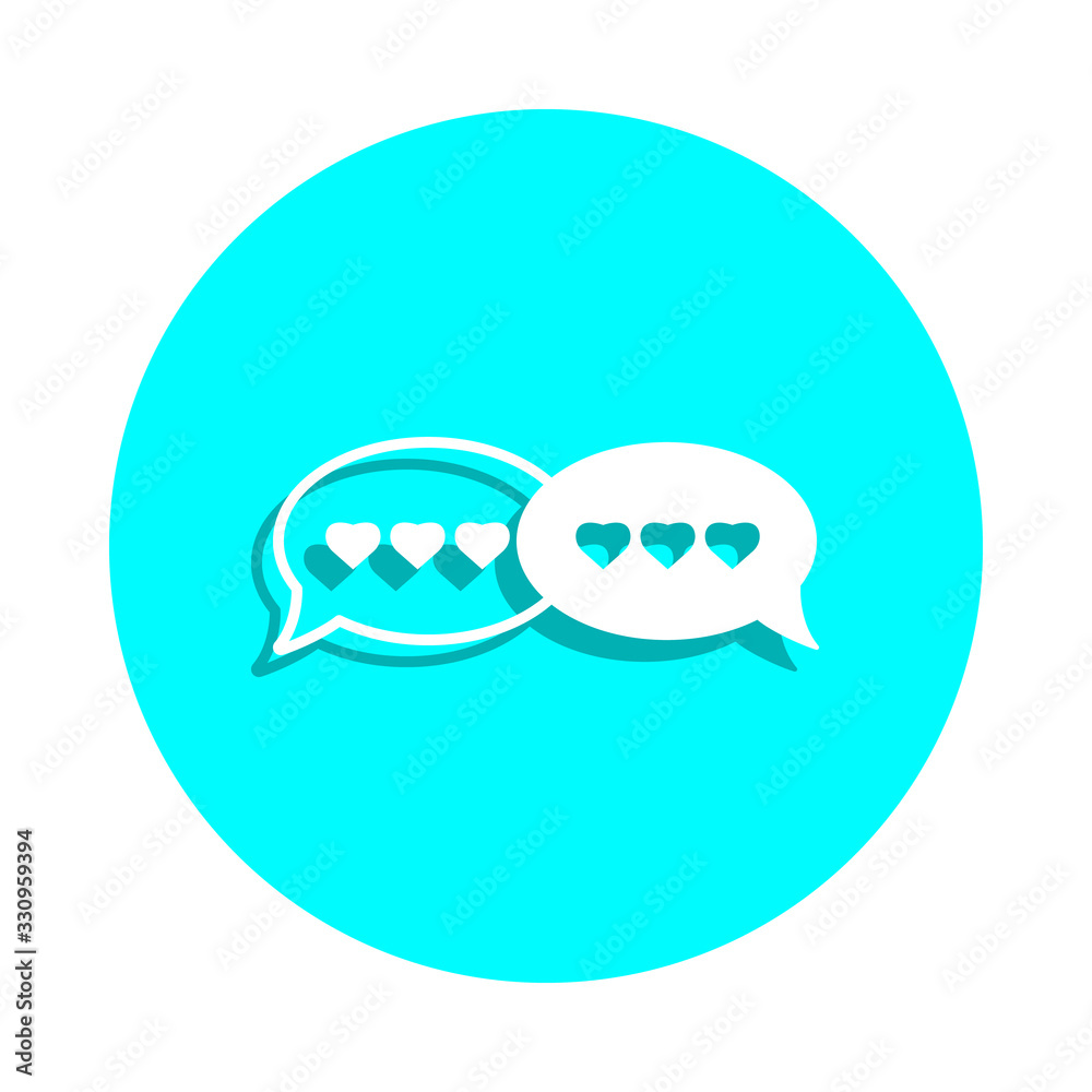 Bubbles conversation of lovers badge icon. Simple glyph, flat vector of web icons for ui and ux, website or mobile application Bubbles conversation of lovers badge icon. Simple glyph, flat vector of web icons for ui and ux, website or mobile application