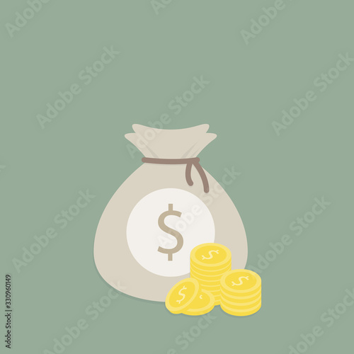 Money bag icon, moneybag flat simple cartoon illustration. Vector illustration.