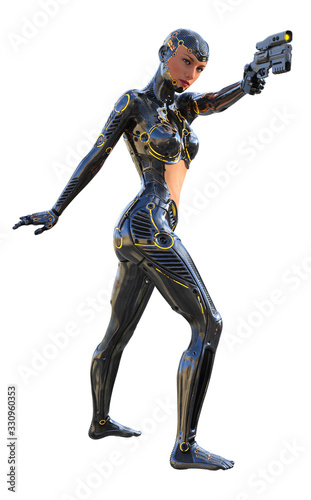 cyborg woman with gun