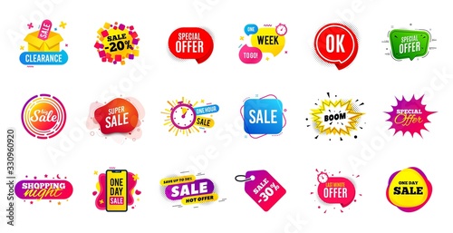 Sale offer banner. Discounts price tags. Coupon promotion templates. Black friday shopping icons. Cyber monday sale banner. Best offer badge. Price discounts icons. Deal templates. Vector