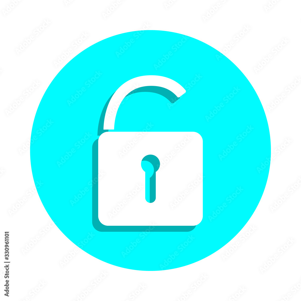 Open lock badge icon. Simple glyph, flat vector of web icons for ui and ux, website or mobile application Open lock badge icon. Simple glyph, flat vector of web icons for ui and ux, website or mobile application