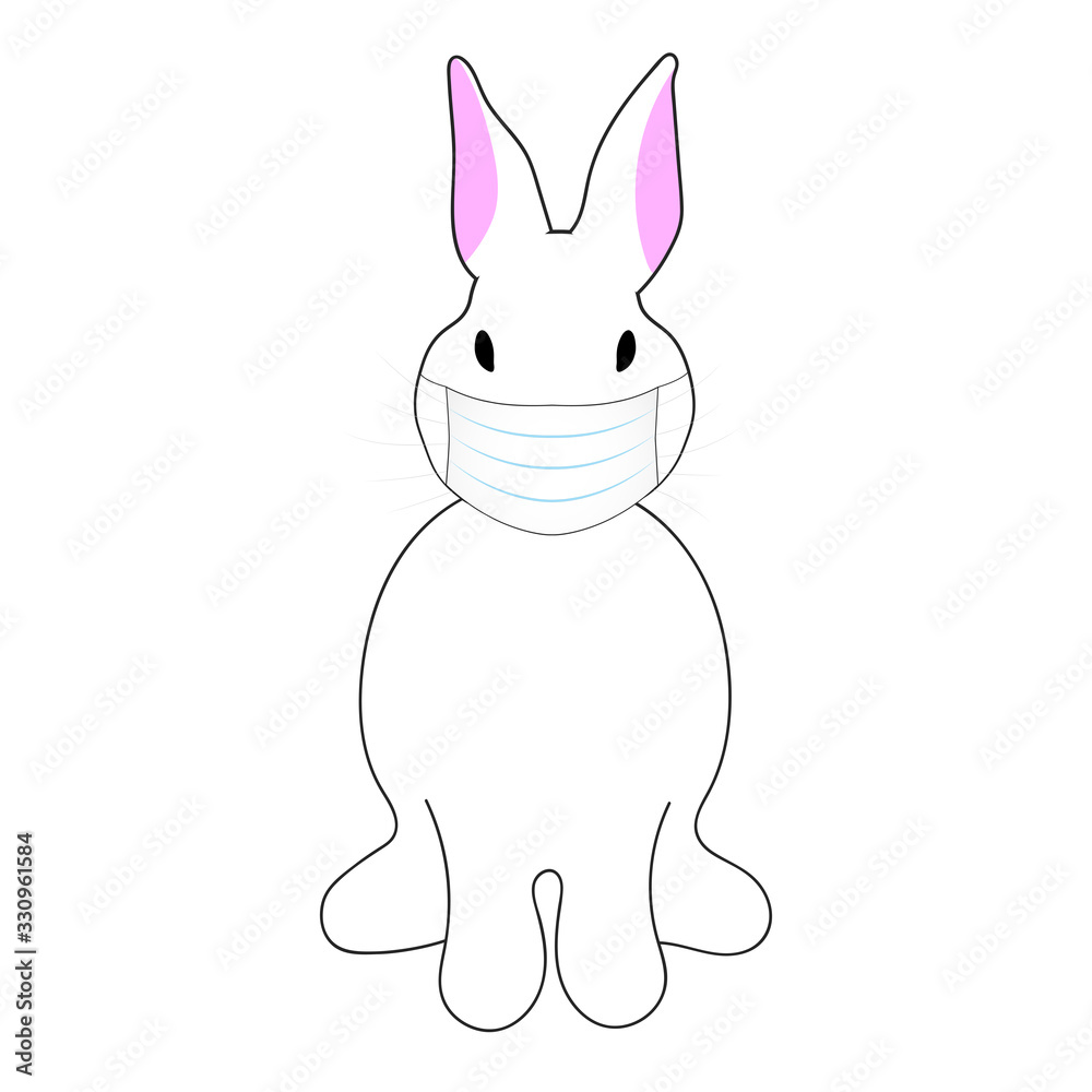 Easter Bunny in a medical mask, protection against coronavirus in 2020. Cute cartoon animal on white isolated background.